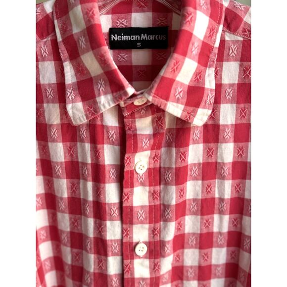 VTG Neiman Marcus Cotton Red Wht Check Western Inspired Button Dwn LS Shirt SZ S - Picture 2 of 6